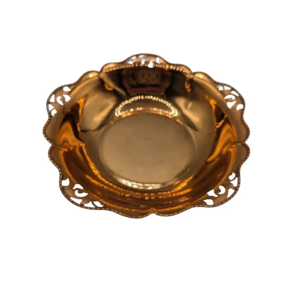 Vintage Copper mastropietro Italy Decorative Bowl With Ornate Scalloped Edge Des